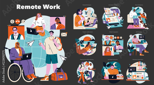 Remote Work. Flat Vector Illustration