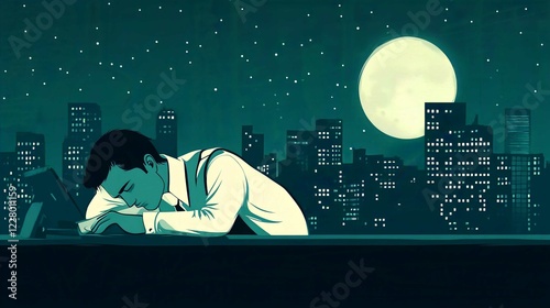Romantic Couple Silhouette Under the Moonlit Sky Vector Illustration