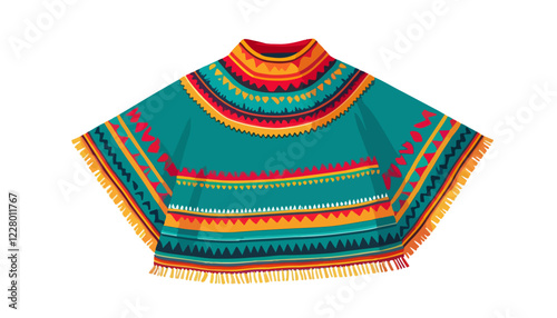 Traditional Mexican Poncho on a White Background