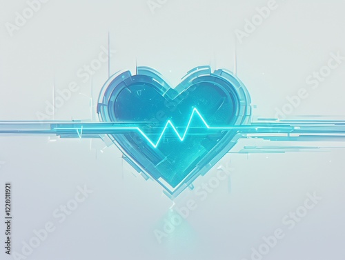 Abstract digital heart with glowing pulse.