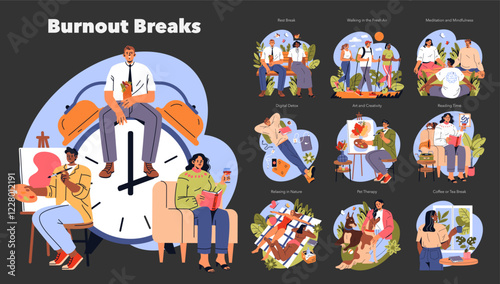 Burnout Breaks. Flat Vector Illustration