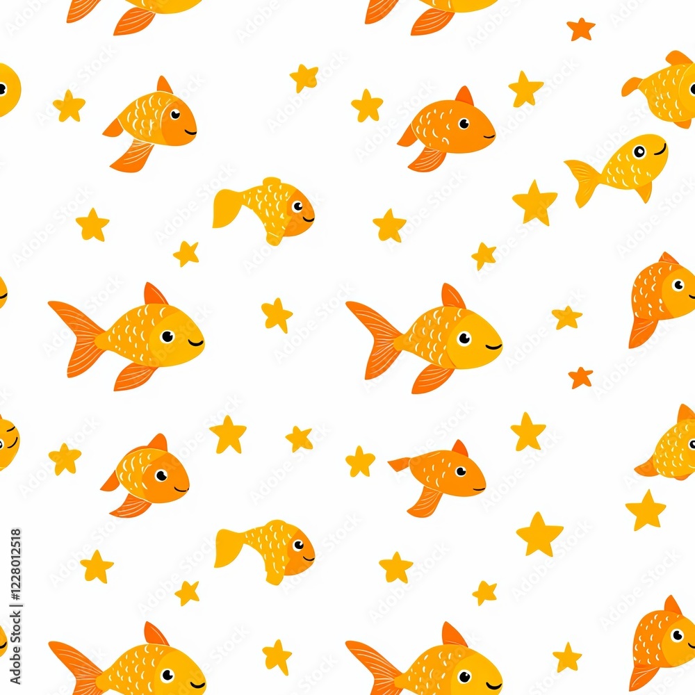 Goldfish and star pattern. seamless pattern background. Goldfish and star pattern. seamless pattern background.