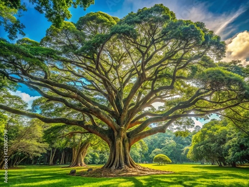 Majestic Giant Tree Dominates Peradeniya Botanical Garden, Sri Lanka - Candid Shot