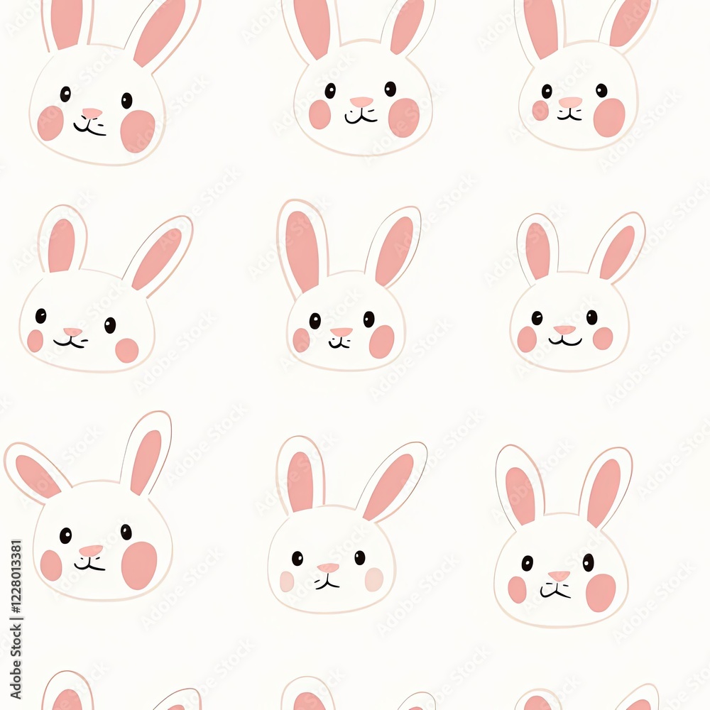 Obraz premium Rabbit cartoon face pattern seamless background.