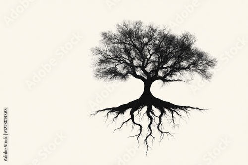 A clean geometric representation of a tree with branches extending seamlessly into roots, symbolizing fluency and connection photo
