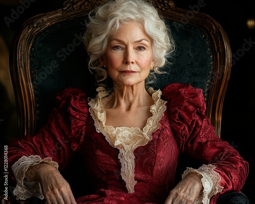 Regal and Refined Senior Woman Portrait in Ornate Traditional Dress