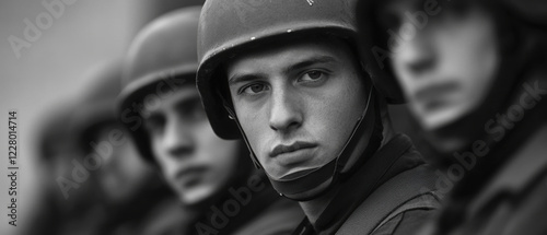 Soldiers standing in a formation during a military parade after a victory photo