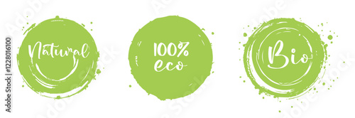Set Green vector organic labels, bio emblems for restaurants menu, natural products packaging