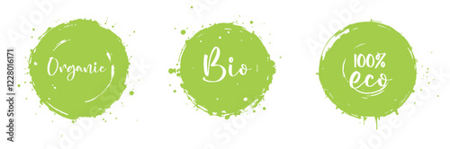 Set Green vector organic labels, bio emblems for restaurants menu, natural products packaging
