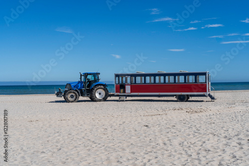 The Sandormen tractor transporter at Skagen and Grenen at the most northern tip of Denmark