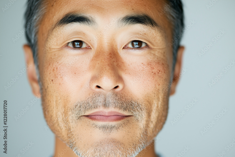 Obraz premium 笑顔の中年男性、シニア、白髪、シミ、60〜70代