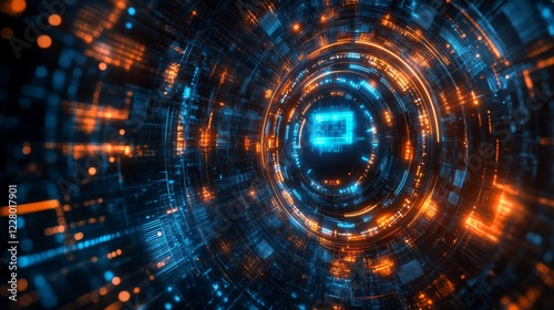 Wallpaper Mural A mesmerizing view of a futuristic digital tunnel, showcasing glowing circuitry and light patterns, representing the intersection of technology and innovation. Torontodigital.ca