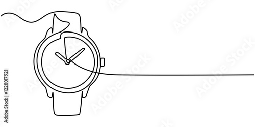 Watch line art drawing, chronograph watch icon, hand watch icon continuous one line drawing, Watch Continuous Line Art Illustration, Vector illustration of hand watch isolated on white background. 