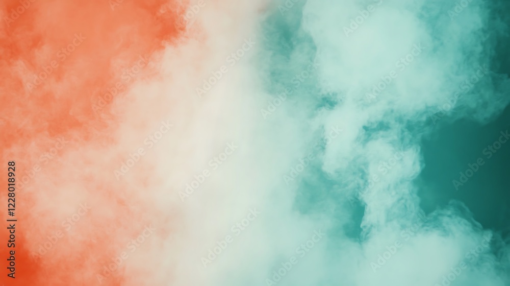 Fototapeta premium Abstract Coral And Teal Smoke Clouds Background