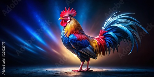 Majestic Rooster in Blue, White, and Red: A Nighttime French Emblem