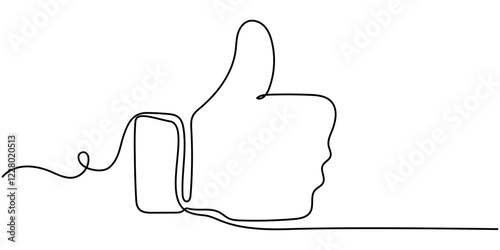 Thumb up in one continuous line drawing. Hand showing like and great sign in simple linear style. Finger up symbol in editable stroke. Doodle vector illustration, One continuous line drawing of like. 
