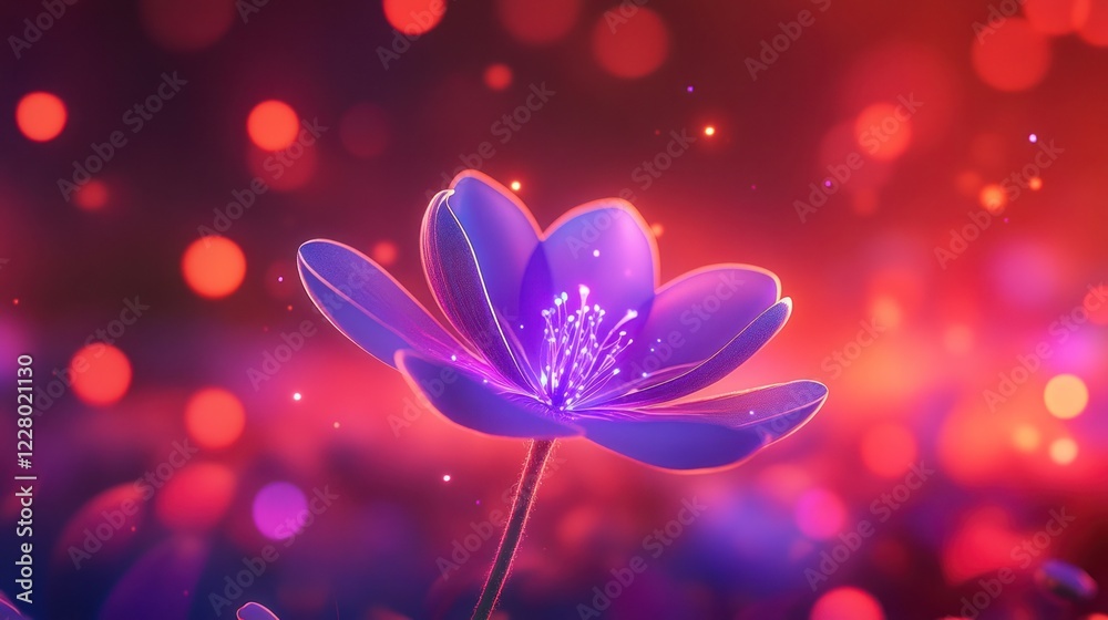 Glowing purple flower, red bokeh background; fantasy art, website design Glowing purple flower, red bokeh background; fantasy art, website design