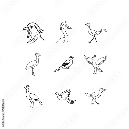 a print elegant secretary bird line art vector  Illustration