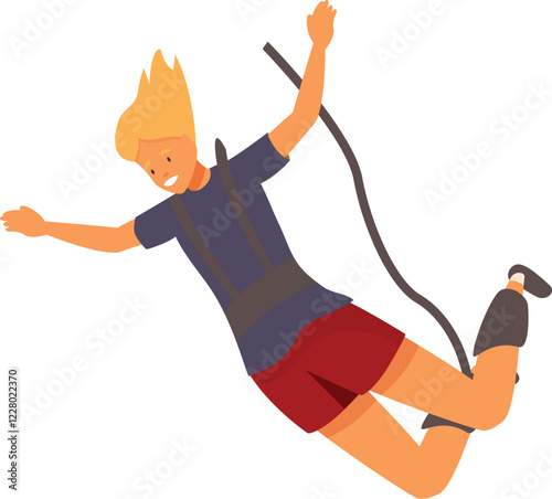 Young man with blond hair enjoying bungee jumping, experiencing extreme emotions, active lifestyle
