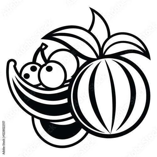 An elegant logo design for a fruit company, incorporating a single fruit icon with intricate line art details to convey organic quality and sophistication.