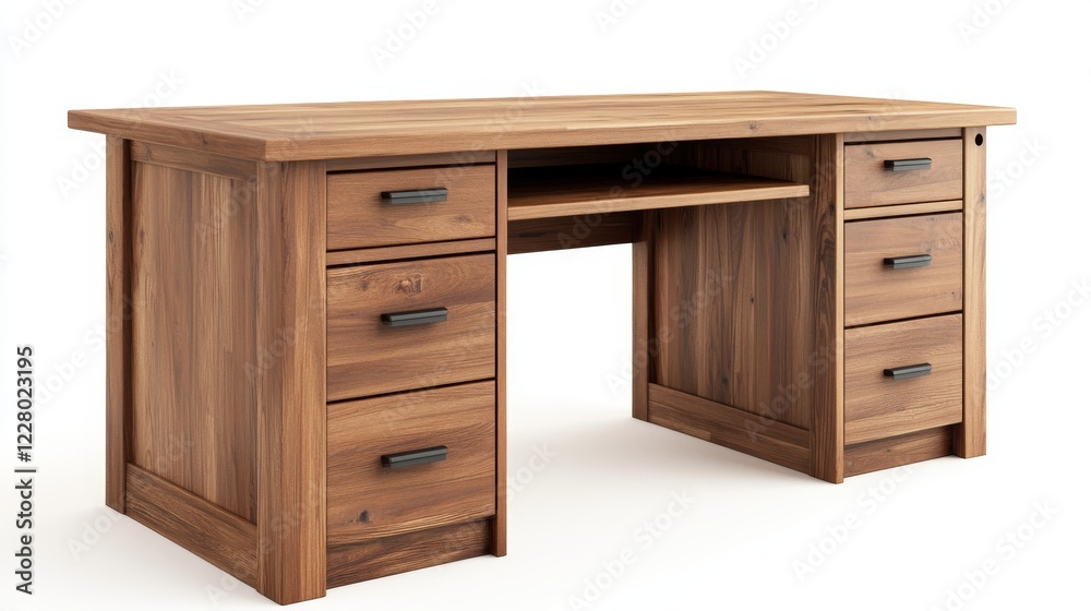 Office desks set isolated on white background. Vector cartoon illustration of wooden tables with drawers and shelves, furniture collection for classroom, rustic saloon, dining room, teen kid bedroom Office desks set isolated on white background. Vector cartoon illustration of wooden tables with drawers and shelves, furniture collection for classroom, rustic saloon, dining room, teen kid bedroom
