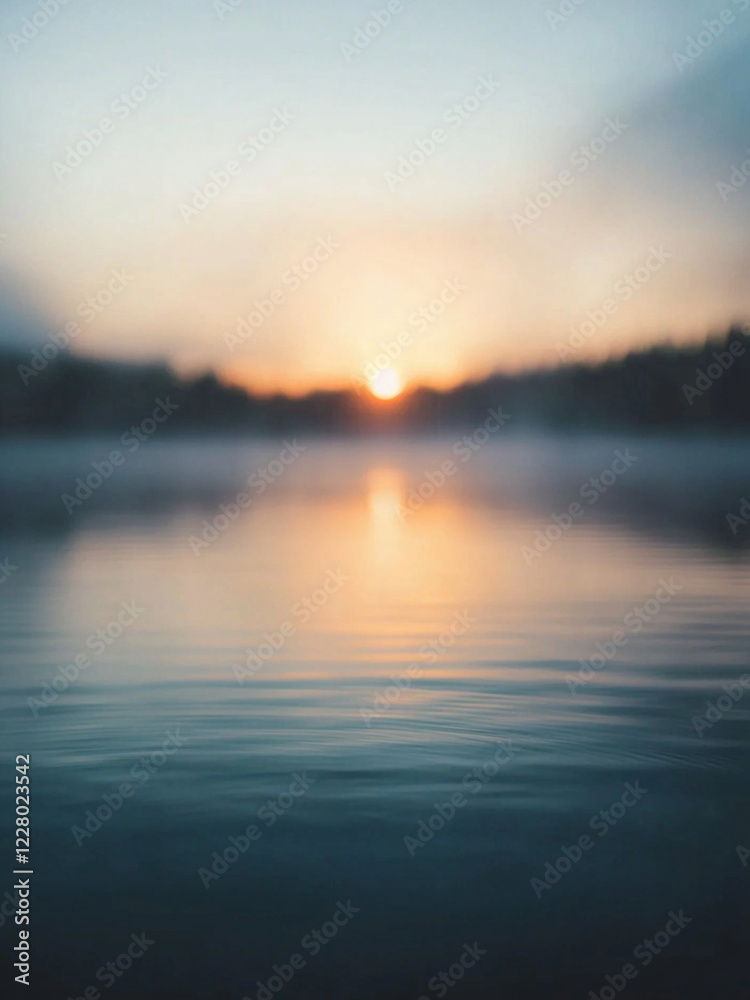 Fototapeta premium Blurry lake at sunrise with shimmering water