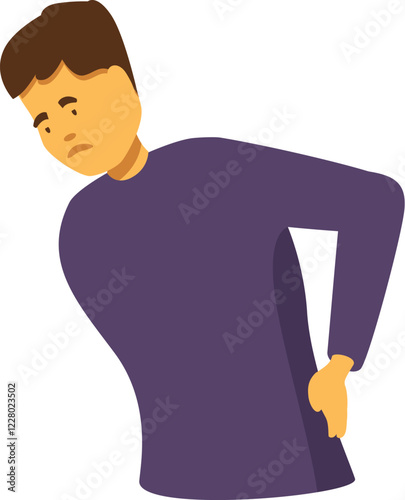 Sad man experiencing back pain, holding his aching back with his hand