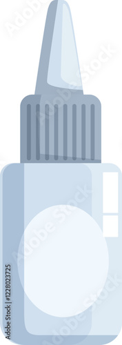 Small plastic bottle with dropper cap containing nasal spray or eye drops, isolated on white background