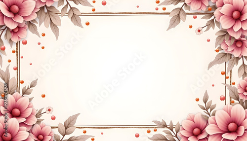 Elegant floral frame with pink flowers on soft background
