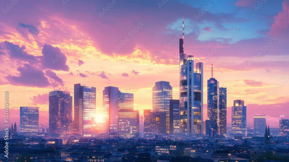 Naklejka premium City skyline of frankfurt created with Generative AI