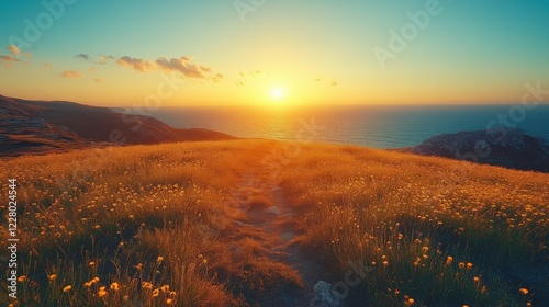 Breathtaking sunset over serene ocean landscape coastal view nature photography tranquil vibe