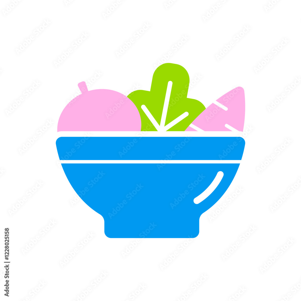 Vegetables in a bowl vector flat icon. Symbol for fitness and weight loss web site and apps design, logo, app, UI Vegetables in a bowl vector flat icon. Symbol for fitness and weight loss web site and apps design, logo, app, UI