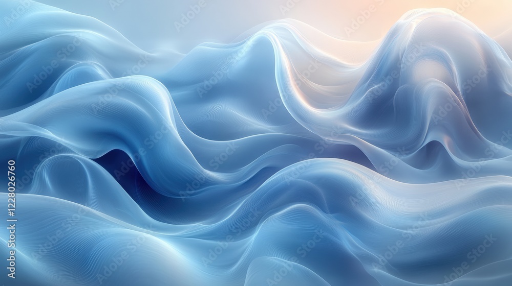Obraz premium Flowing blue silk waves abstract art digital creation tranquil atmosphere aesthetic design