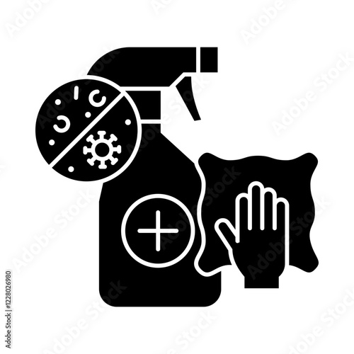Disinfection – Spray Bottle and Gloves Representing Sanitization and Germ-Free Spaces. Vector illustration.