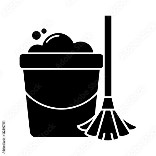 Mopping – Mop and Bucket Representing Clean and Sanitized Floors. Vector illustration.