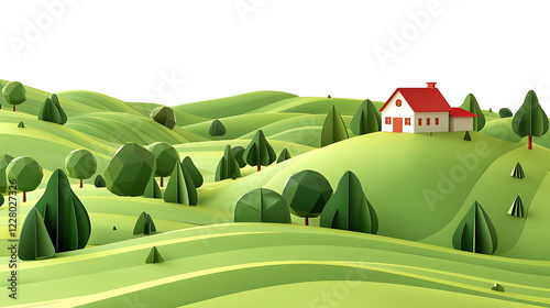 Farm building landscape in 3D low poly