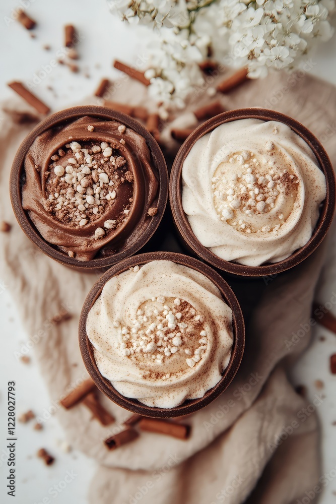 Elegant and aesthetic photo of a creamy mocha soufflé dessert with a rich mocha color. Elegant and aesthetic photo of a creamy mocha soufflé dessert with a rich mocha color.