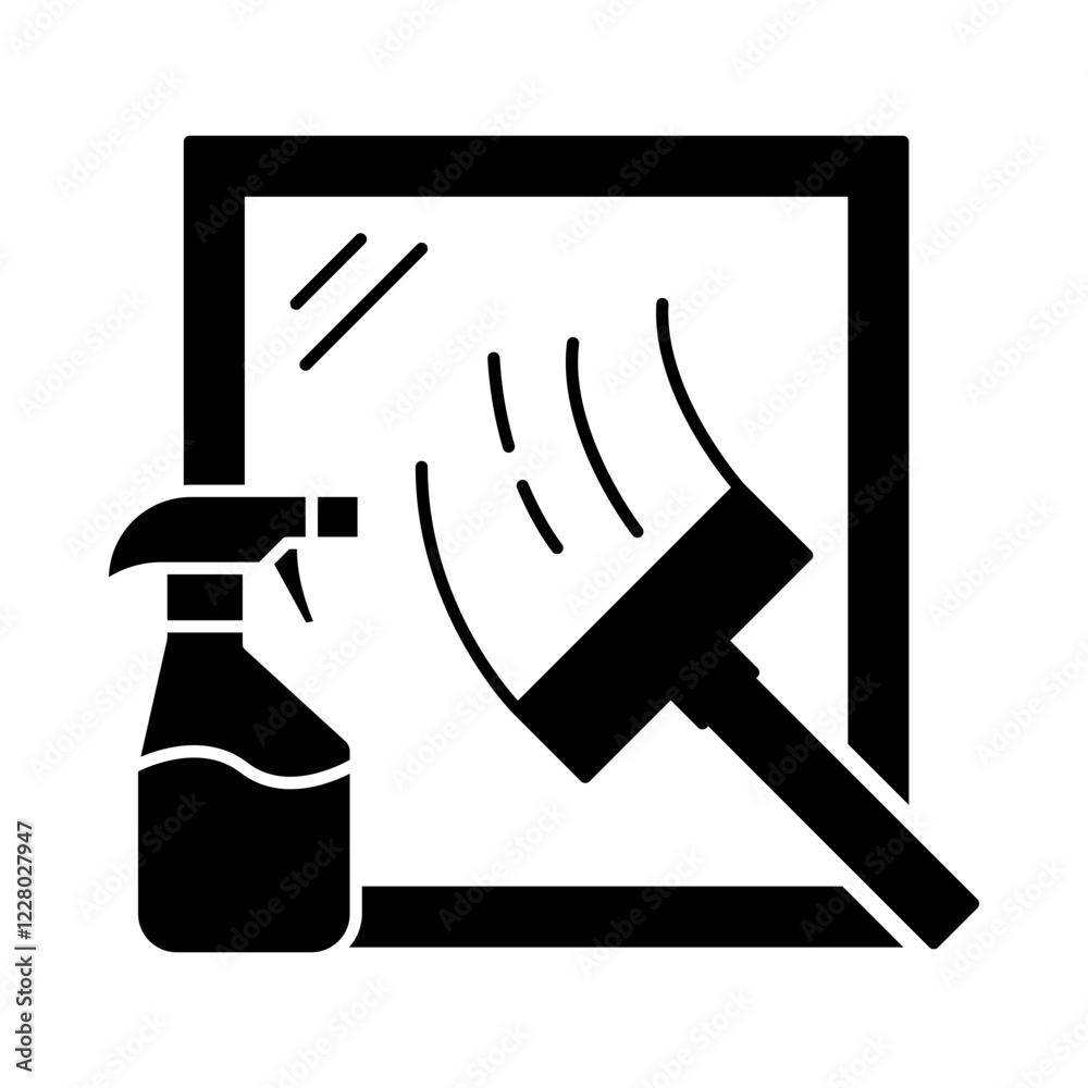 Window Cleaning – Spray Bottle and Cloth Representing Clean Glass and Sparkling Windows. Vector illustration.