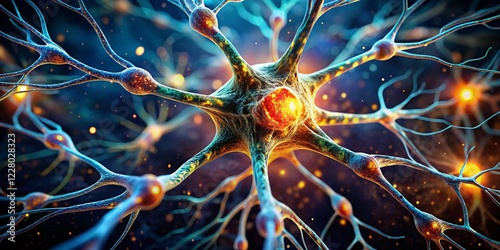 Microscopic Urban Exploration: Unmyelinated Multipolar Neuron Axon - Detailed Neural Structure photo
