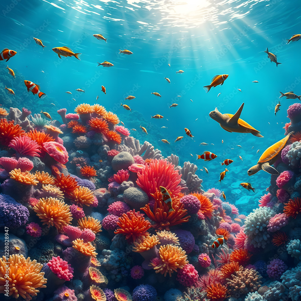 Naklejka premium coral reef and fishes