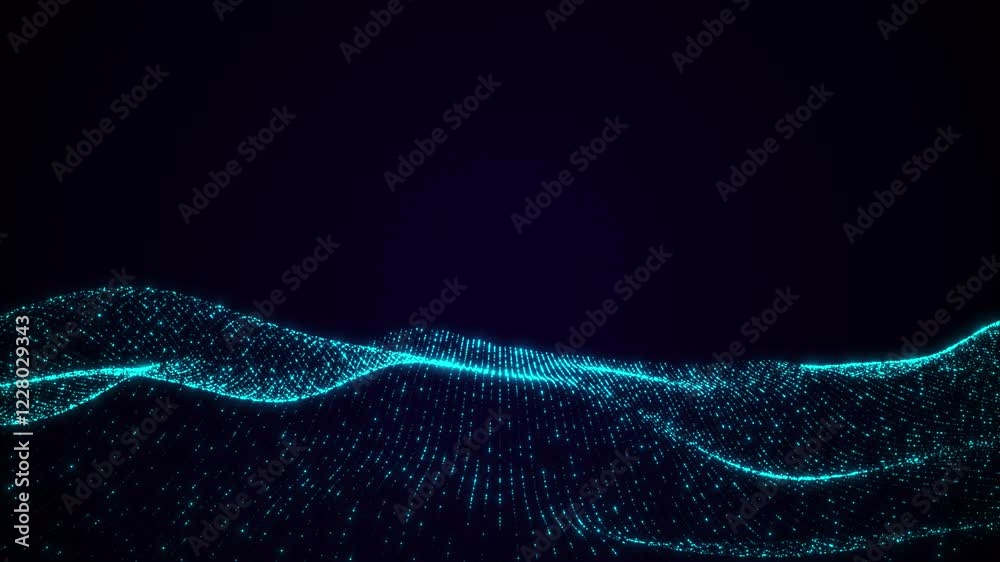 Abstract blue digital particles waves background