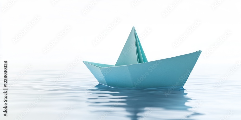 A simple blue sailboat gently floating on a serene, ripple-free sea under a clear sky. A simple blue sailboat gently floating on a serene, ripple-free sea under a clear sky.
