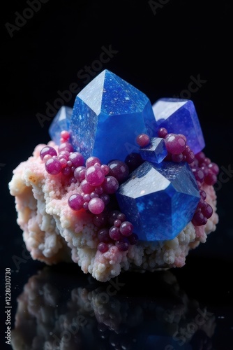 High-angle shot of cobaltocalcite specimen against dark background, rock, gemstone, photography photo