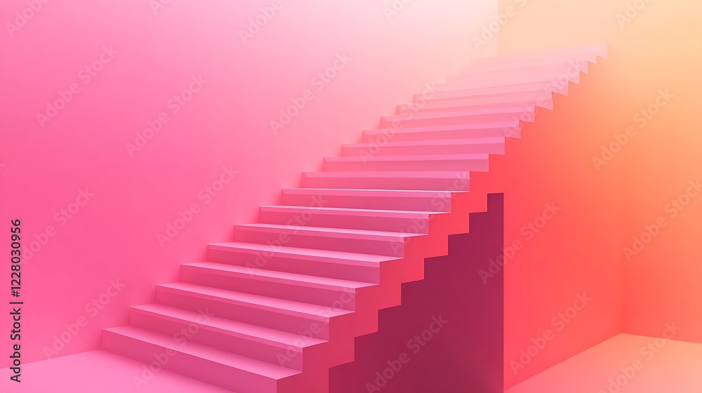 Pink Staircase Ascending in a Colorful Room Pink Staircase Ascending in a Colorful Room