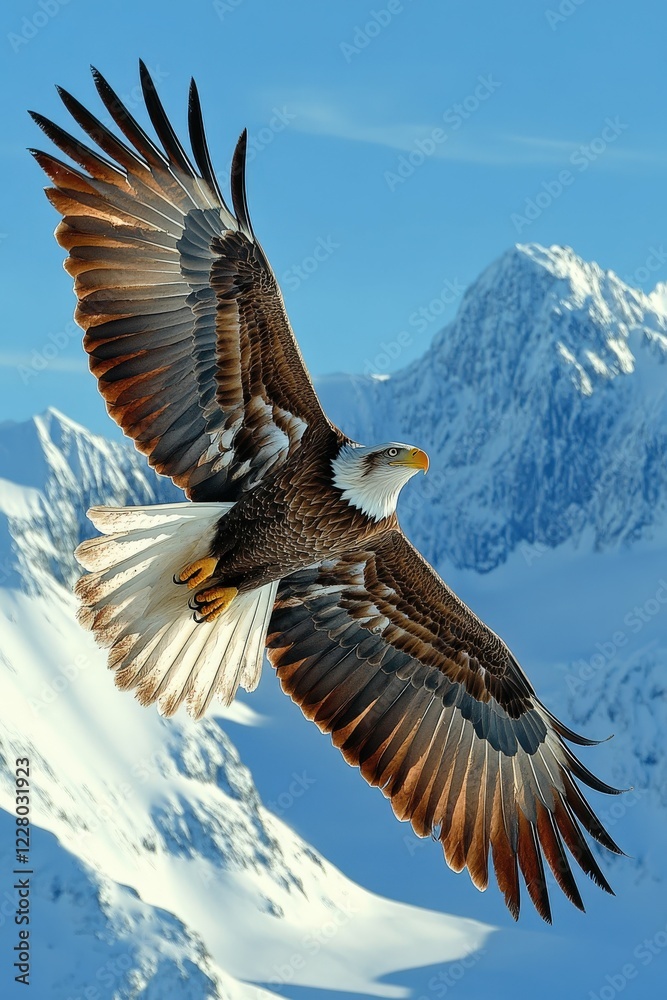 Fototapeta premium Majestic eagle soaring over snow-covered mountains
