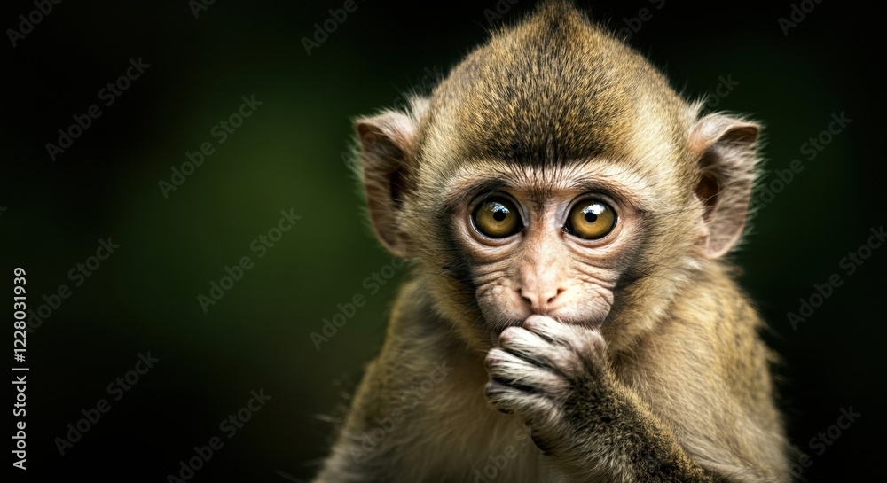 Close-up of a monkey with expressive eyes and a curious expression Close-up of a monkey with expressive eyes and a curious expression