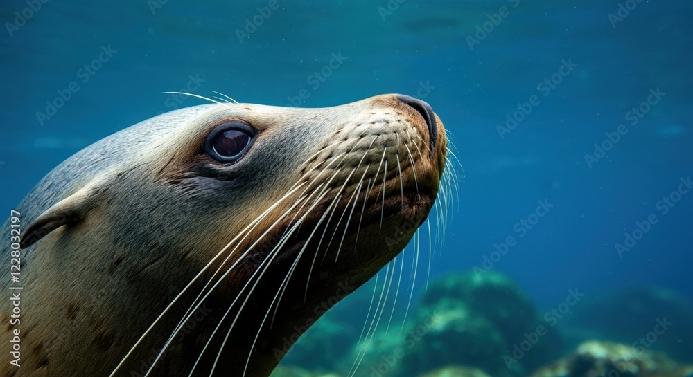 Obraz premium Close-up of a seal swimming gracefully underwater, showcasing its features