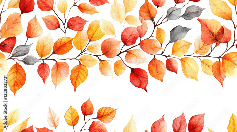 Seamless pattern of detailed autumn leaves in warm colors of red, orange, and yellow arranged playfully, creating a vibrant backdrop that enhances textiles and home décor. Seamless pattern of detailed autumn leaves in warm colors of red, orange, and yellow arranged playfully, creating a vibrant backdrop that enhances textiles and home décor.