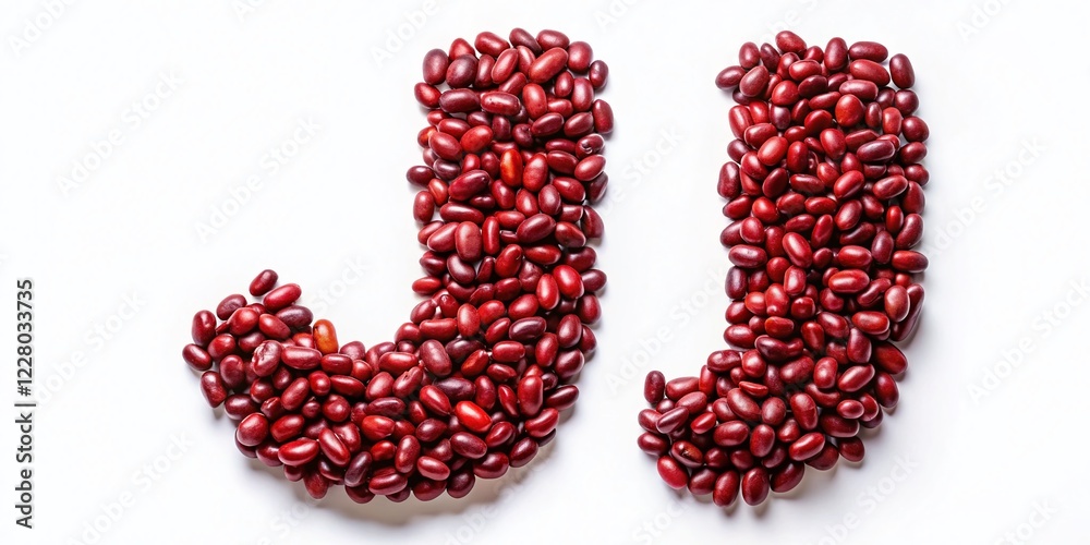 Miniature Red Bean Letter J: Tilt-Shift Macro Photography on White Miniature Red Bean Letter J: Tilt-Shift Macro Photography on White