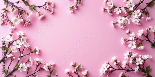 Wallpaper Mural Spring frame with cherry blossoms frame on pink background. Flat lay floral composition for design, greeting card, postcard. Easter holiday celebration Torontodigital.ca